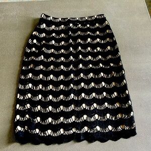 Kate Spade silk and lace scalloped black skirt